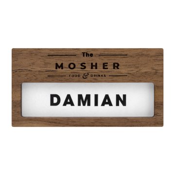 Identyfikator z okienkiem drewniany - orzech amerykański premium - wym: 66x34mm - ID141