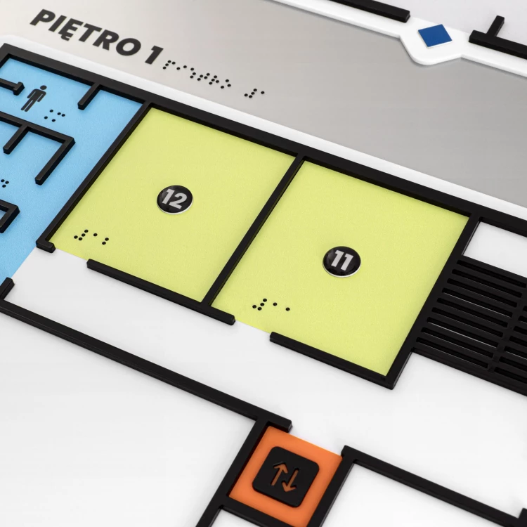 Plan tyflograficzny z pismem Braille'a - tworzywo ADA, 3D doming, laminat i akryl - wym. 750x785 mm - TAB695