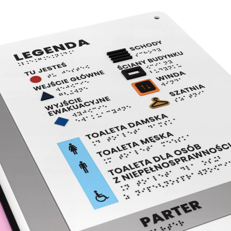 Plan tyflograficzny z pismem Braille'a - tworzywo ADA, 3D doming, laminat i akryl - wym. 750x785 mm - TAB695