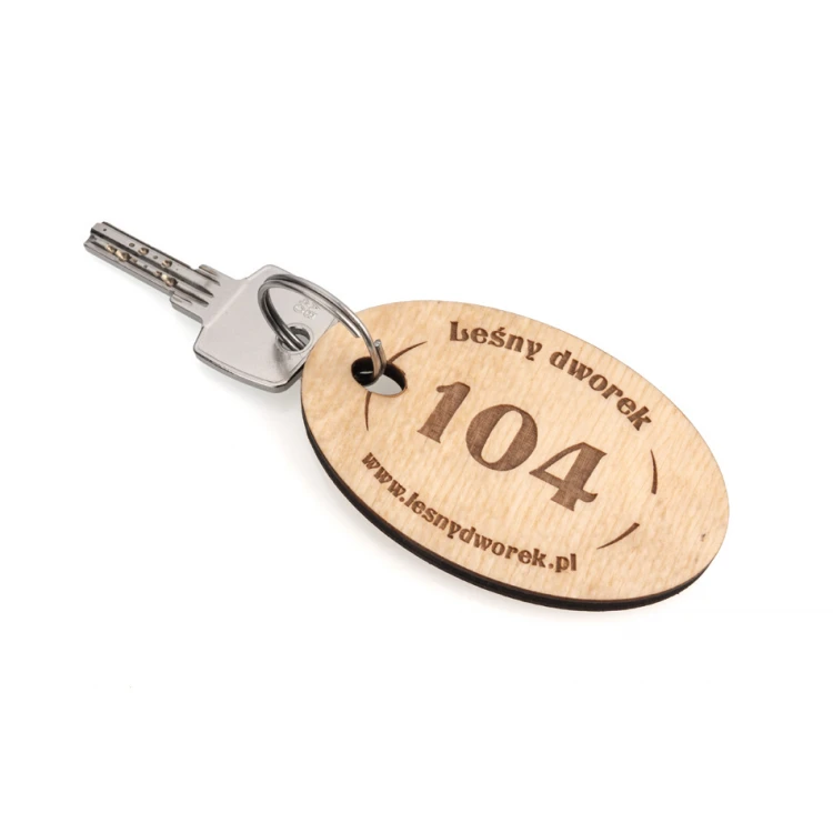 Brelok drewniany Owal 2 - kolor naturalny - wym. 80x50mm - BD085