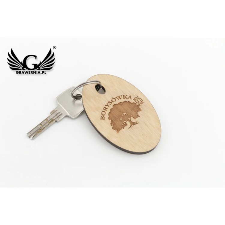 Brelok drewniany Owal 2 - kolor naturalny - wym. 80x50mm - BD085