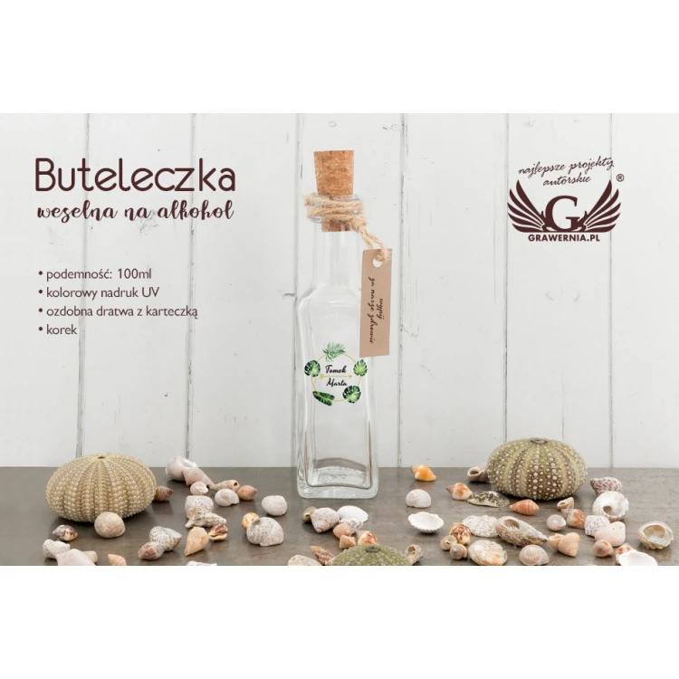 Buteleczka weselna na alkohol - cyfrowy druk UV - pojemność 100ml - BUT008