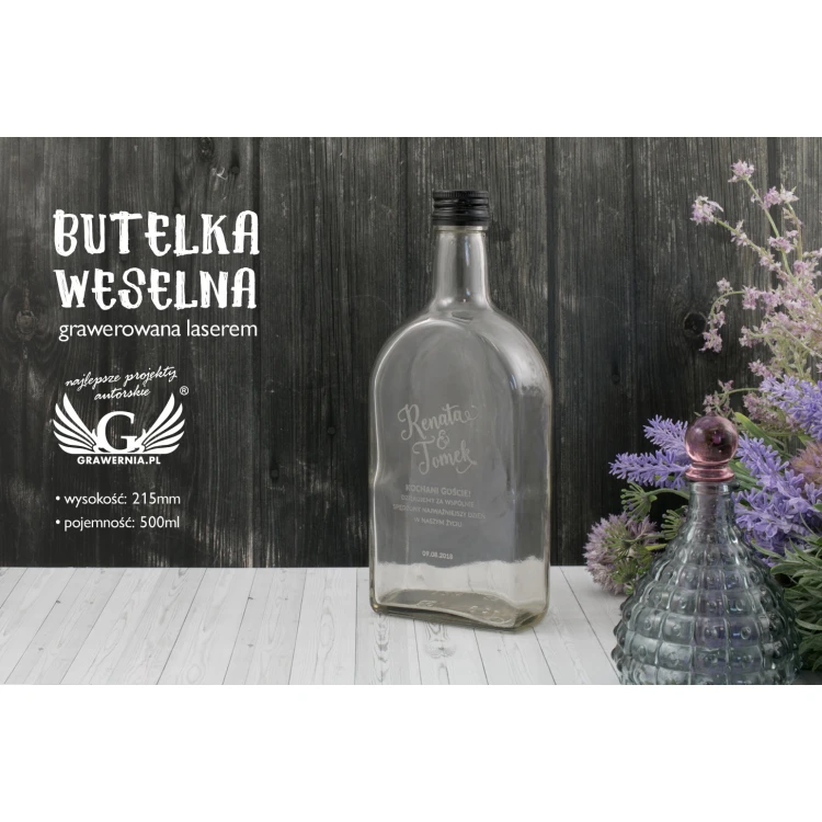Butelka weselna na alkohol - grawerowana laserem - pojemność 500ml - BUT005