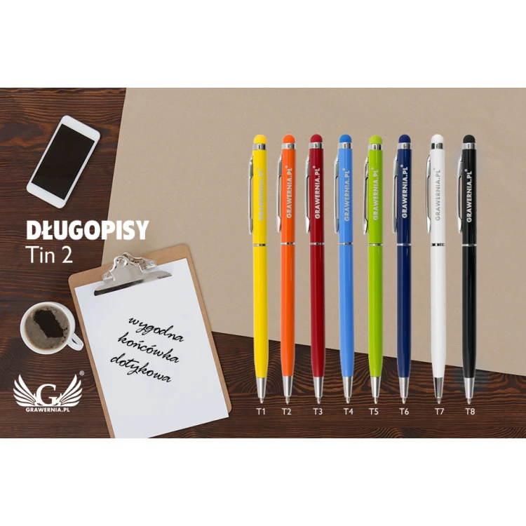 Długopisy metalowe Touch Tin 2 z końcówką dotykową i dowolnym grawerem - DP022