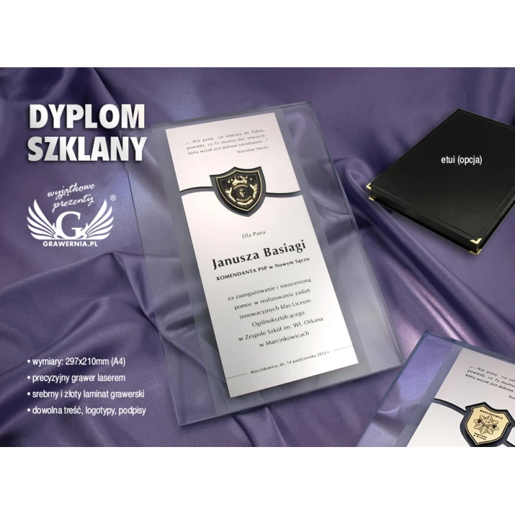 DYPLOM SZKLANY z herbem szkoly - DSZ016
