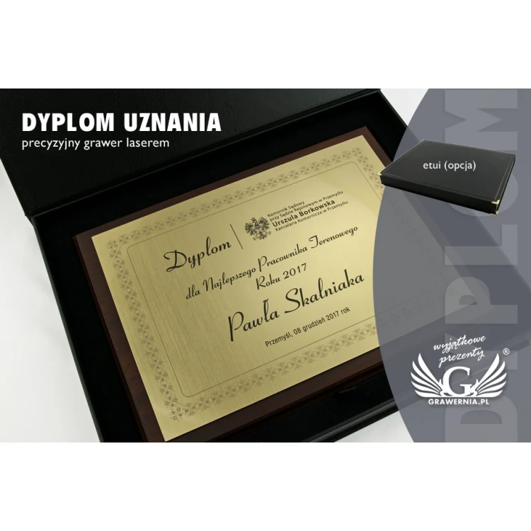 Dyplom uznania - złoty laminat grawerski - poziomy - DS016