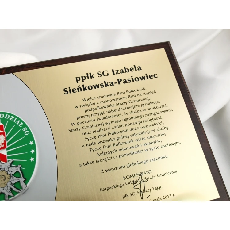 Dyplom z okazji mianowania - straż graniczna, wojsko, policja - SL023