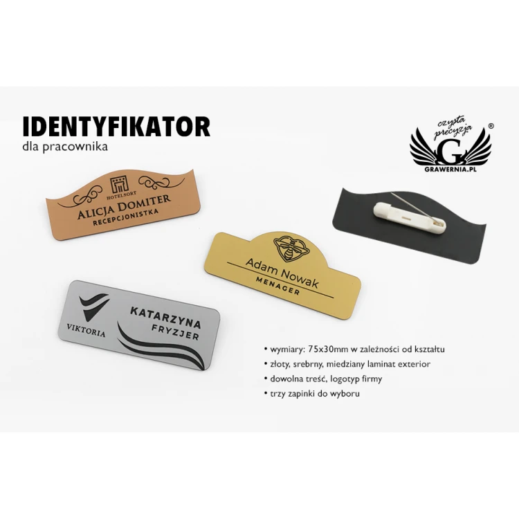 Identyfikator dla pracownika - ELEGANT SREBRNY, ZŁOTY, CZARNY, MIEDZIANY MAT EXTERIOR - ID013