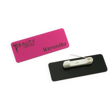 Identyfikator dla pracownika PIN - różowy z czarnym grawerem - 69x25mm - rogi zaokrąglone - ID030
