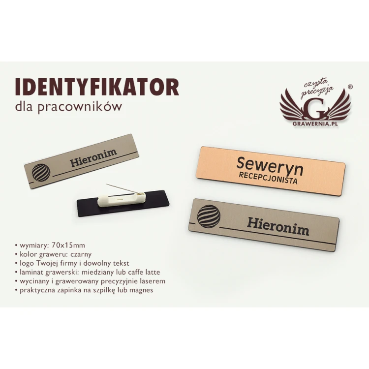 Identyfikator - slim kolor miedziany lub caffe latte - 70x15mm - ID052