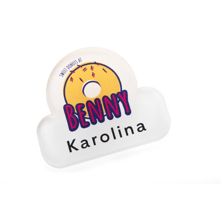 Identyfikator w kształcie Twojego logotypu - plexi z nadrukiem UV - ID113