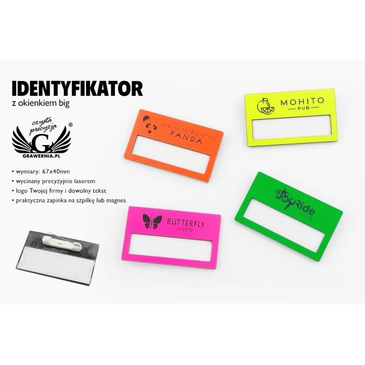 Identyfikator z okienkiem - neon - B - wym. 67x40mm - ID081