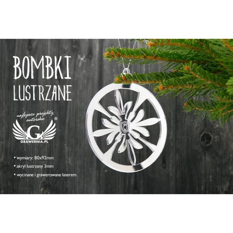 Lustrzane bombki z Twoim grawerem - wym. 80x92mm - śnieżynka - BDR010