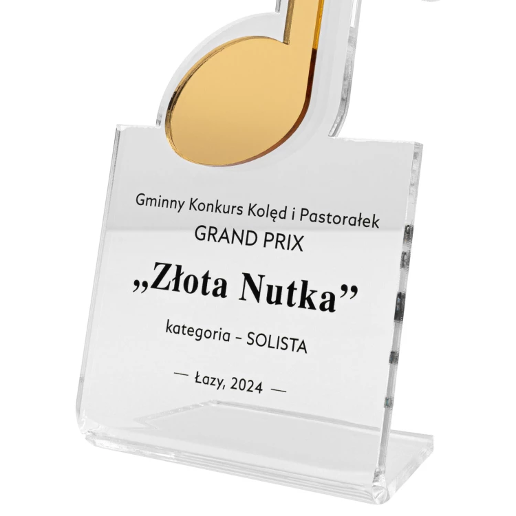 Nagroda muzyczna Złota Nutka - statuetka akrylowa dla muzyka - wys. 108x230 mm - DTA170