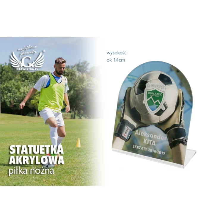 Statuetka z plexi - Piłka nożna - druk UV z dowolną grafiką - model DTA59 - wys. 14cm