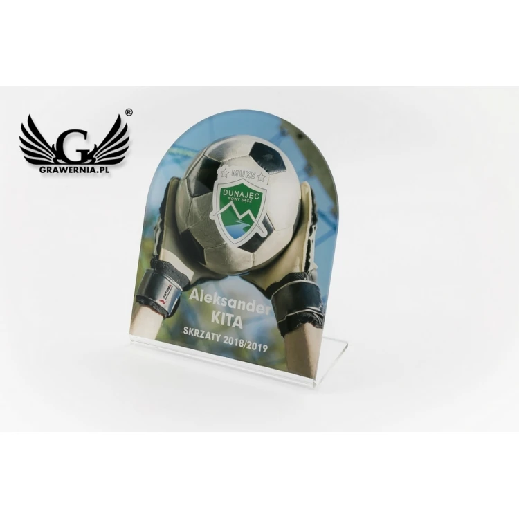 Statuetka z plexi - Piłka nożna - druk UV z dowolną grafiką - model DTA59 - wys. 14cm
