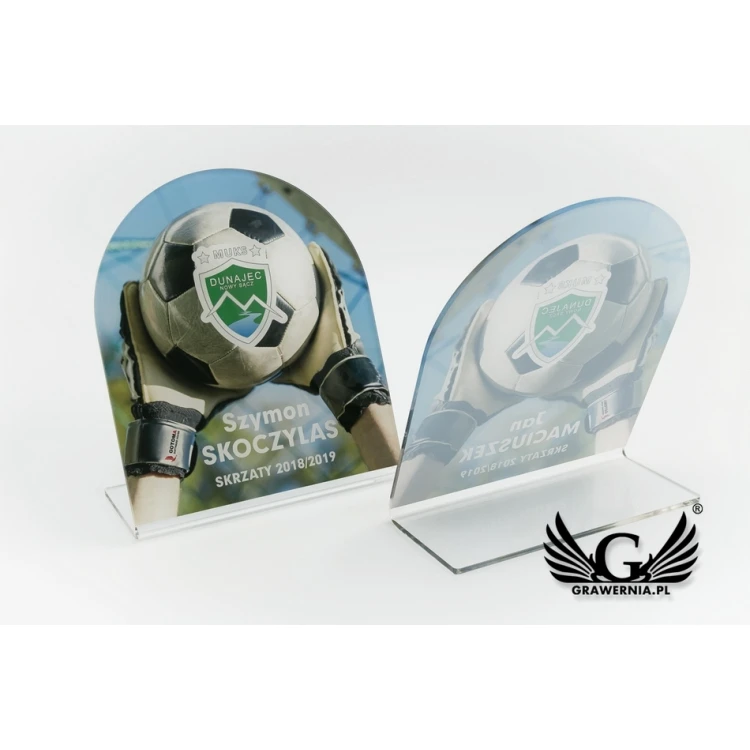 Statuetka z plexi - Piłka nożna - druk UV z dowolną grafiką - model DTA59 - wys. 14cm