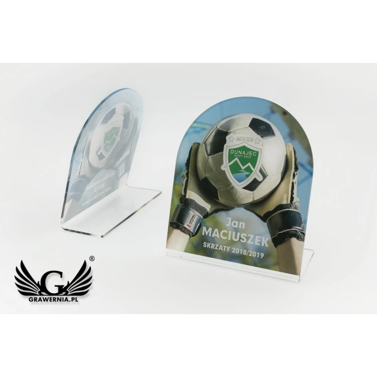 Statuetka z plexi - Piłka nożna - druk UV z dowolną grafiką - model DTA59 - wys. 14cm
