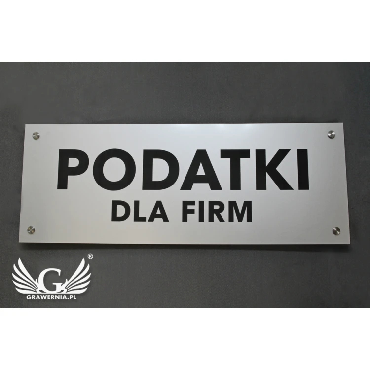 Szyld firmowy - srebrny zewnętrzny laminat grawerski - SZ111 - wym. 800x300mm