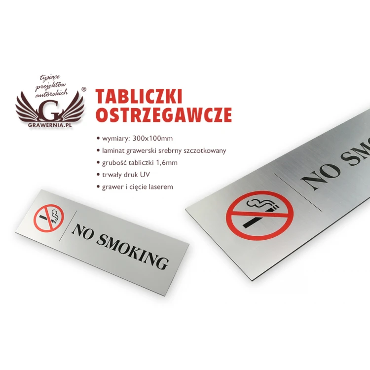 Tabliczka - zakaz palenia - wym. 300x100mm - kolorowy druk UV