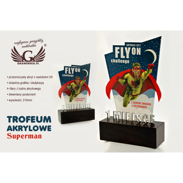 Trofeum akrylowe - SUPERMAN - model DTA39 - wys. 21cm - druk UV