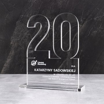 Statuetka jubileuszowa 20-lecie firmy - akryl gr. 10mm - wys. 20 cm - DTA125