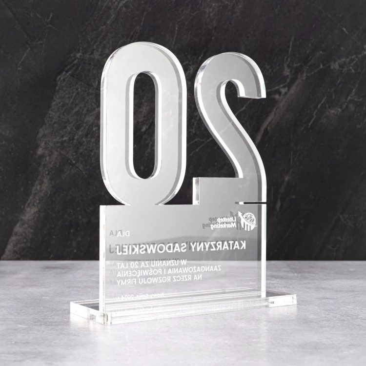 Statuetka jubileuszowa 20-lecie firmy - akryl gr. 10mm - wys. 20 cm - DTA125