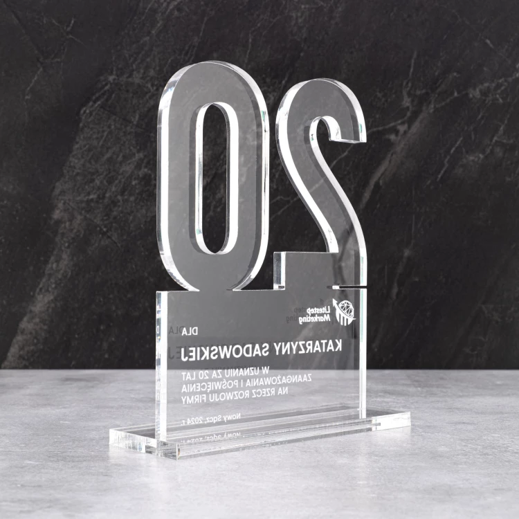 Statuetka jubileuszowa 20-lecie firmy - akryl gr. 10mm - wys. 20 cm - DTA125