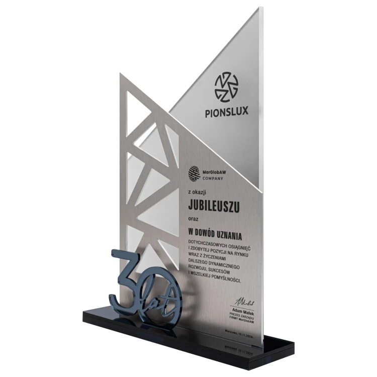 Statuetka jubileuszowa z logo firmy - prezent na 30-lecie - wys. 30 cm - DTA171
